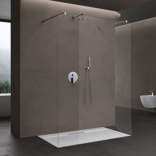 doporro Duschwand für Dusche Duschabtrennung 130x200 Walk-In mit Doppel-Stabilisator aus Echtglas 8mm ESG-Sicherheitsglas Klarglas inkl. Nanobeschichtung