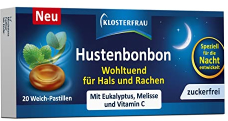 Klosterfrau Hustenbonbon | wohltuend bei Hustenreiz | 20 St | Beruhigt Hals & Rachen mit Eukalyptusöl, mit Melisse für einen ruhigen Schlaf, plus Vitamin C, Weichpastillen