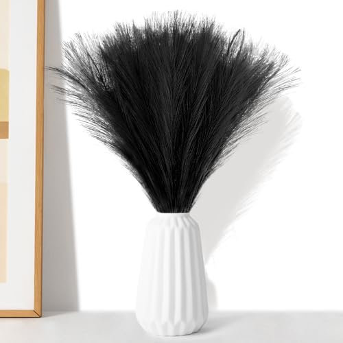 Ikosora 28 Piezas De Hierba De Pampa Artificial, Relleno De Jarrón De Hierba De Pampa Seca Falsa, Flores Artificiales Falsas, Hierba Esponjosa, Sala De Estar, Cocina, Boda, Decoración Boho (Negro)