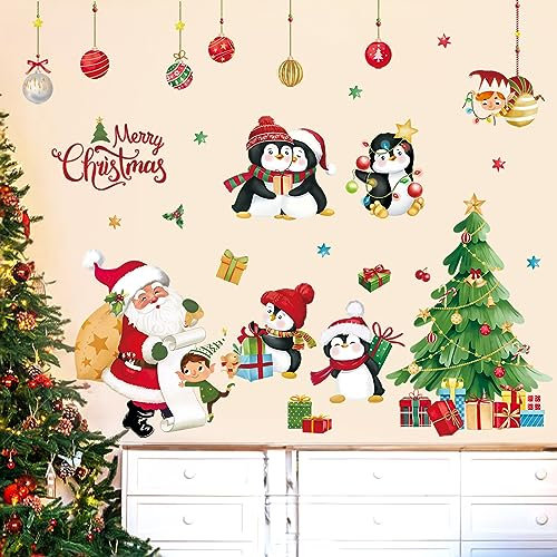 wondever Adesivi Murali Natale Pinguino Sticker da Muro Babbo Natale Albero di Natale Vetrofanie Natale Adesivi da Parete per Finestra Vetrina Festa Decorazione Natalizia