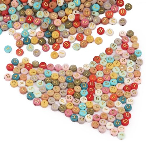 MiuCo 1660 Stück Buchstabenperlen Bunt, Alphabet Perlen zum Auffädeln A-Z bunte, 7 mm Rund Acryl perlenset mit 8m Elastische Linie, Acryl Perlen für armbänder Halsketten DIY Schmuck Herstellun