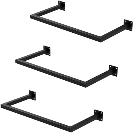 ML-Design 3er Set Kleiderstange Rechteck für die Wand, T30cm x B60cm, Schwarz, aus Stahl, Garderobenstange U-Form, Kleiderständer Wandmontage, Kleidergestell Garderobenhalter, inkl. Montagematerial