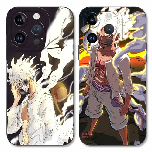 2 Stück Handyhülle für Apple iPhone 14 Pro Hülle 6.1'' Anime Luffy Zoro Gear 5 Sun God Nika Muster Design Manga Case Kameraschutz Schutzhülle TPU Silikon Weich Ultra Dünn Cover -Schwarz5