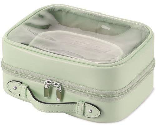 Veki Étanche Portable Trousse de Toilette Grande Capacité, Transparent Trousse Maquillage, Imperméable Sac Cosmétique Organisateur de Voyage pour Femmes et Filles (Grand Vert)