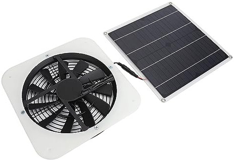 Bonbela Solarpanel-Ventilator-Set, Solar-Abluftventilator, 100 W, Solarbetriebenes Panel mit 25,4 Cm Rundem Ventilator Gewächshaus, Schuppen, Hühnerstall (Weiß)