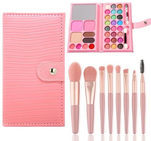 AYNKH Juegos de Maquillaje para niñas, Juguetes de Maquillaje para niños de 33 Colores, cosméticos no tóxicos para niños con 8 cepillos Lavables, actuaciones en Escenario, Halloween, Fiesta de