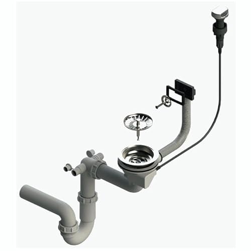Faizee Möbel | Automatischer Siphon mit Überlauf für Granitspülen | Spülbecken Ablaufgarnitur Silber | Siphon Edelstahl für Küchenspüle & Spüle Küche | Einfache Montage & zuverlässige Funktion