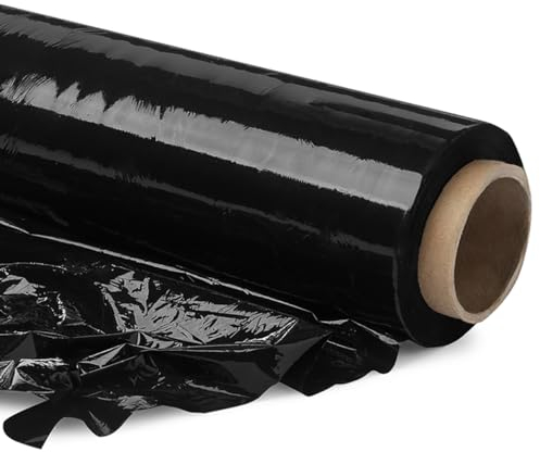 Vivopack Stretchfolie schwarz, Verpackungsfolie auf Rolle, Stretchfolienrolle, 50 cm, 23μm, 250m, Schwarze Folie Selbstklebend, Wickelfolie Stretchfolie für Paletten, Umzugsfolie für Möbel