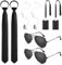 BTHRORO Security Kostüm Set für Herren Jungen, Rollenspiele Security Accessoires Krawatte Sonnenbrille, Ausweis Attrappe Ohrstück für Party Cosplay Spiele Ring Security Hochzeit