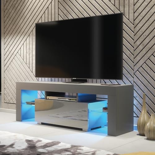 Creative Furniture TV Unit 130cm Grey Modern Stand Gloss Doors Free LED