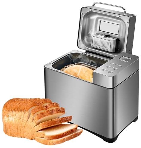 QUTBAG Automatic Bread Machine, 650W Multi Bread Making Machine with Fruit Nuts Dispenser, 17 Menu and 15 Hours Timer, for Whole-Wheat Bread French Bread Jam Yogurt Cake Sticky Rice 750g