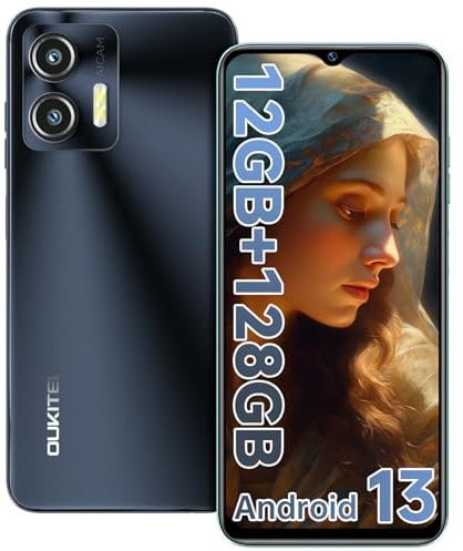 OUKITEL C36 Mobile Phones SIM Free Unlocked Upgrade Version 12GB RAM 128GB ROM Android 13 Smartphone, Octa-Core, 5150mAh battery, 6.56 inch HD+ Display, 4G Dual SIM, Face ID&Fingerprint, GPS