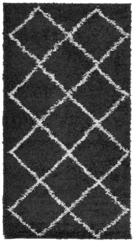 vidaXL Teppich, Läufer Shaggy Hochflor, Teppich Wohnzimmer Langflor Flauschig, Flurteppich Pflegeleicht, Modern Schwarz Creme 60x110cm