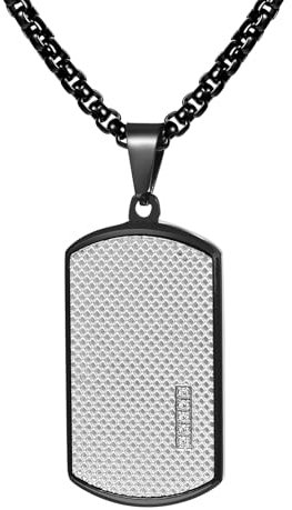 JewelryWe Dog Tag Kette Herren: Silber Kariert Edelstahl Zirkonia Militär Erkennungsmarke Hundemarke Dogtag Anhänger Halskette mit Gravur Geschenk für Männer Jungen