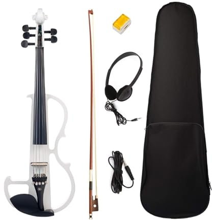 SADPRKR Violín eléctrico silencioso de 5 cuerdas 4/4 de madera maciza con accesorios de ébano, juego de violín 4/4 para estudiantes