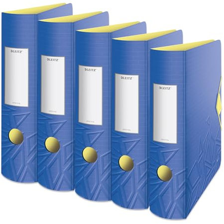 Leitz Qualitäts-Ordner 180° Active, 5er Pack, A4, Breit, Abgerundeter Rücken, 8,2 cm breit, Gummibandverschluss, Leichtes Polyfoam, Plastik-Ordner, Urban Chic Serie, Blau, 11160032