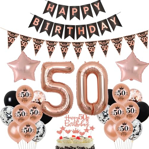 Schwarz Roségold Luftballon 50. Geburtstag Dekoration Frauen Roségold Tortendeko 50. Geburtstag Frauen Geburtstagsdeko 50 Jahre Frau Mädchen Folienballon 50 deko 50. Ballon