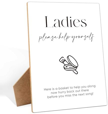 Ladies Bathroom Sign, Wooden 8x11 Inches, Minimalist Table Sign for Event Parties & Weddings