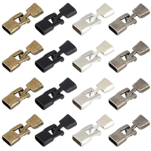 SUNNYCLUE 1 BOX 24pcs Alloy Bracelet Flat Buckle Clasps Leather Bracelet Clasps and Closures Metal Black Silver Bronze Necklace Extension Fastener Clasp for jewellery Making Bracelet Necklaces Diy Cra