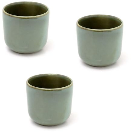 Carousel Home Pack of 3 Elegant Green Reactive Glaze Ceramic Plant Pots | Indoor Cachepot Planters for Succulents and Flowers - 8cm