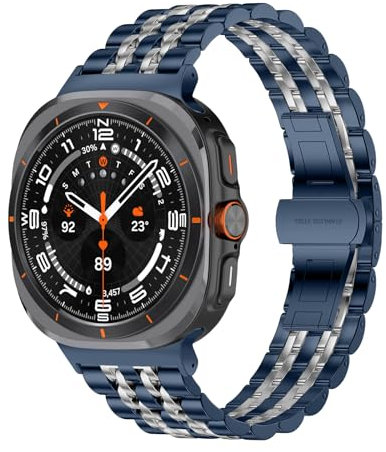 Hinnwer Cinturino per Samsung Galaxy Watch Ultra 47mm 2025/2024, Ricambio in Acciaio Inossidabile Metallo Cinturini per smartwatch per Samsung Galaxy Watch 8/7 Ultra 47mm Blu Argento