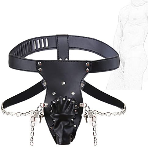 Herren Keuschheitsgürtel Sexy Unterwäsche Unterhosen Keuschheit Leder Peniskäfig Cock Cage mit Schlüssel und Schloss SM Bondage Sklaven Erotik Flirten Sexspielzeug für Männer Gay