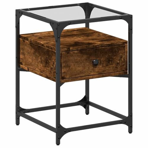 vidaXL Nachttisch, Nachtschrank mit Glasplatte Stauraum, Nachtkonsole Nachtkommode für Schlafzimmer, Beistelltisch, Räuchereiche Holzwerkstoff