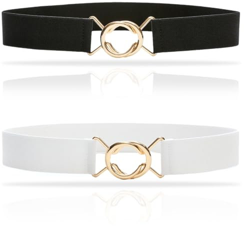 JEYORZY 2 x Unsichtbarer Damengürtel, Retro Stretch Taille Gürtel, Frauen Dünner elastischer Gürtel für Kleider, Vintage Breiter Gürtel, verstellbarer elastischer Gürtel, kein sichtbarer Taillengürtel
