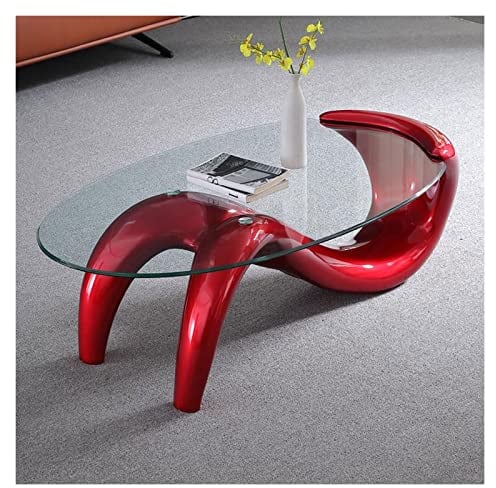 Couchtisch Wohnzimmertisch Ovaler Couchtisch aus gehärtetem Glas, L35.4inches Beistelltisch Center Tea Sofa Table for Wohnzimmer, Wohnzimmer, Home Office Decor, einfache Montage für Wohnzimmer(Red)