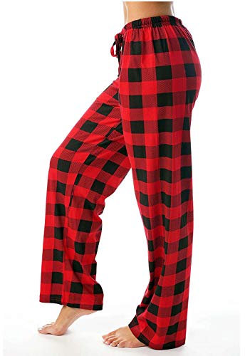 Bas de Pyjama Femme Hiver à Carreaux Classique Vêtements de Nuit Chaud Pantalon Pyjama Femme avec Poches Doux Pantalon Long Vêtements de Nuit Femme avec Poches Confortable Ensembles de Pyjama
