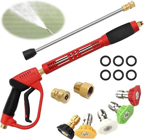 DAJASD Pressure Washer Gun, 5000 PSI High Pressure Washer Lance with Extension Wand, Portable Jet Wash Gun with 5 Nozzle Tips & M22 14mm Fitting for Cleaning Cars, Machinery, Walls, Windows, Floors
