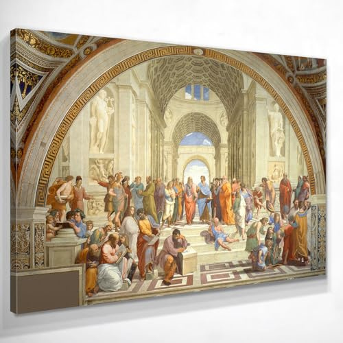 CheQuadro! École d'Athènes de Raphaël, grand tableau imprimé sur toile de haute qualité, art raffiné, sur châssis prêt à accrocher bsa34-50x70 cm