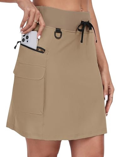 MoFiz Rock Damen Outdoor Wandern Skort Sportrock UPF 50+ Schnell Trocknend Golfrock Tennisrock mit Taschen Khaki Größe EU S