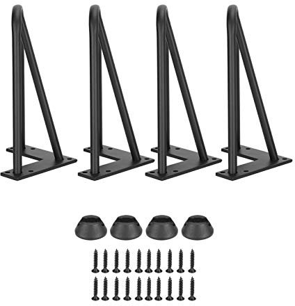 Jerliflyer Hairpin Table Legs, Wrought Iron Simple Metal Home DIY Projects with Foot Pad, Heavy Duty Black Desk Legs for Nightstand, Coffee Table, Dresser (20cm)