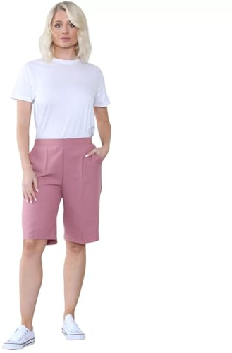 Stylo Online Ladies Shorts – Women's Half Elasticated Waist Lightweight Capri Shorts with 2 Pockets, Stretch Joggers for Summer, Gym, Beach & Holiday Wear – Comfortable & Stylish (Rose 16)
