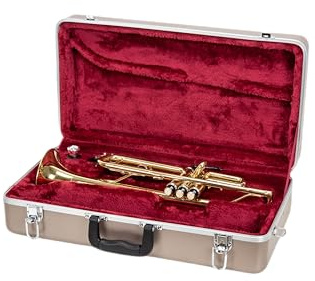 Crossrock ABS-Trompetenkoffer für Bb-Horn, Champagner-Finish, burgunderroter Samt, Sicherheitsschloss, Metallfüße und abnehmbarer Gurt, Champagner (CRA862TRCH)