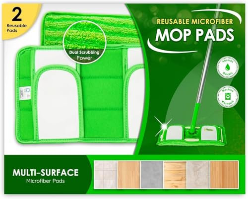 2 Pack Reusable Floor Cleaning Mop Pads - Compatible with Swiffer Sweeper Mops - Durable & Washable Replacement Refills Fit for 12 Inch Mop Head