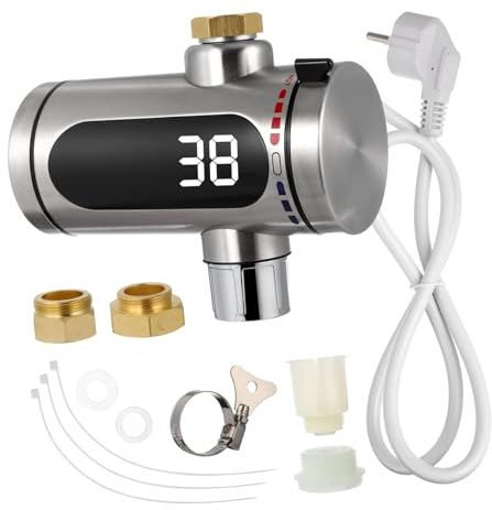 WHAMVOX Rubinetto Elettrico in Acciaio Inox con Acqua Calda Istantanea, Display Digitale LED e Serpentina Riscaldante Integrata, per Patio e Giardino