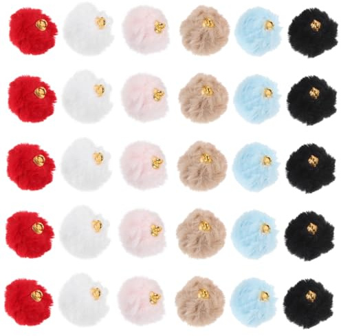 FONDOTIN 30 Stück Teiliges Pompons Basteln Bunte Kleine Flauschige Kugeln in Weiß Hellrosa Hellbraun Schwarz Hellblau Rot Weiche Pompoms für Schmuck Ohrringe Schlüsselanhänger DIY Zubehör