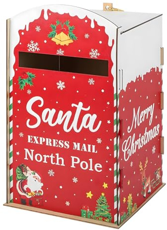 Xoktlde Briefkasten mit Aufschrift Letters To Santa, Weihnachtsdekoration, 49,5 x 19,1 cm, Metall-Briefkasten, Cheer, Holzbriefkasten für Innen- und Außendekoration