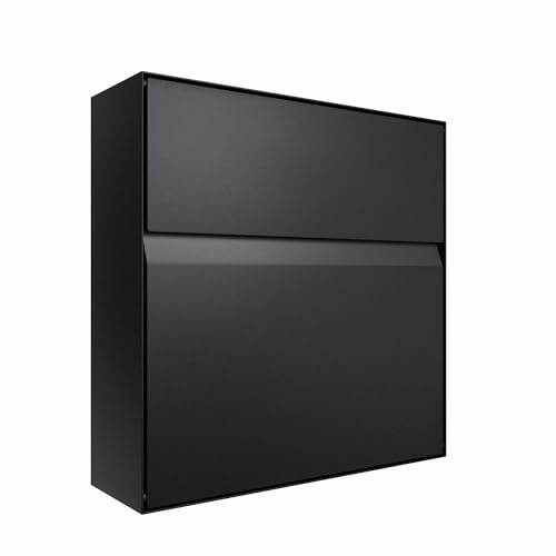 iLoveParcels Manilla Wall Mounted Outdoor Letterbox, Secure Anti Theft Lockable Galvanised Steel Post Box, A4 Mail Slot, Weatherproof Outdoor Letter Box for Home, Flats & HMOs – Black RAL 9005