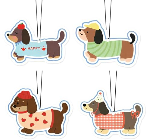 4 Stück Duftbaum Auto Lustig, Dackel Deko Auto Lufterfrischer, Cute Auto Lufterfrischer, Car Air Freshener mit Blumiger Duft, Praktisches Kraftwagen Zubehör, Dackel Geschenke für Liebende