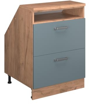 Vicco Küchenschrank für Dachschrägen R-Line, Blau-Grau, 60 cm mit 2 Schubladen, Schrankkorpus 60 cm Tiefe, zur freien Kombination innerhalb modularer Küchensysteme