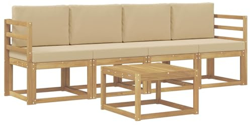 vidaXL Outdoor-Sofagarnitur mit Kissen 5 pcs Weiß und Beige, Garten, modernes Outdoor-Sofa, gemütliche Lounge-Sitzgruppe für Terrasse