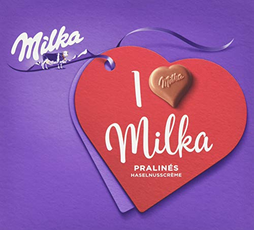 Milka I Love Milka Nuss-Nougat Pralinen - Pralinen aus Nuss-Nougat-Crème umhüllt von zarter Alpenmilch Schokolade - 5 x 110g