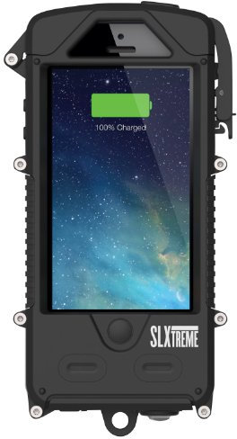 Snowlizard SLXTREME 5 - Custodia antishock per iPhone 5 / 5S, a chiusura stagna, con batteria ad energia solare, Nero