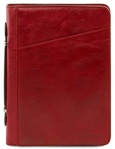 Tuscany Leather Costanzo - Exklusive Konferenzmappe aus Leder mit Griff und Ringmechanik - TL141295 (ROT)