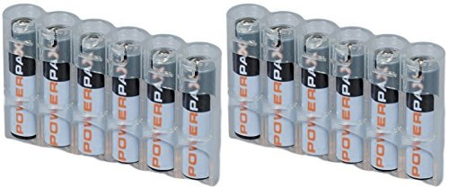 2 X Battery Holder by Powerpax AAA Battery Caddy, Clear, 6-Pack Each Holder Carries 6 Batteries