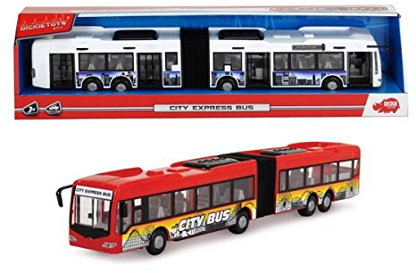 DICKIE 20 374 8001 AMU Toys City Express Bus, Gelenkbus, Spielzeugbus, Spielzeugauto, Türen zum Öffnen, 2 verschiedene Ausführungen, rot oder weiß, 46 cm (Sortiert)