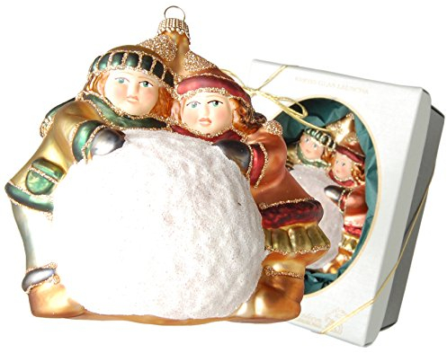 Krebs Glas Lauscha - Weihnachtsdekoration/Christbaumschmuck aus Glas - Multicolor Baumdekoration - Motiv: Emma und Emilio mit Schneeball - Größe: ca. 11 cm - Made in Germany